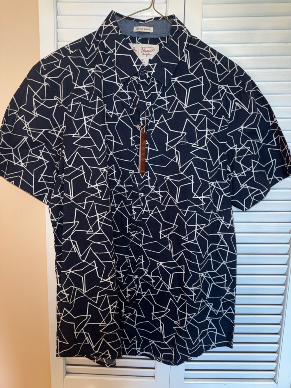 Penguin Navy Geometric Short Sleeve Shirt